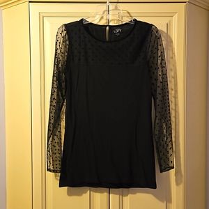 Ann Taylor Loft Top with Mesh Sleeves, Size Small